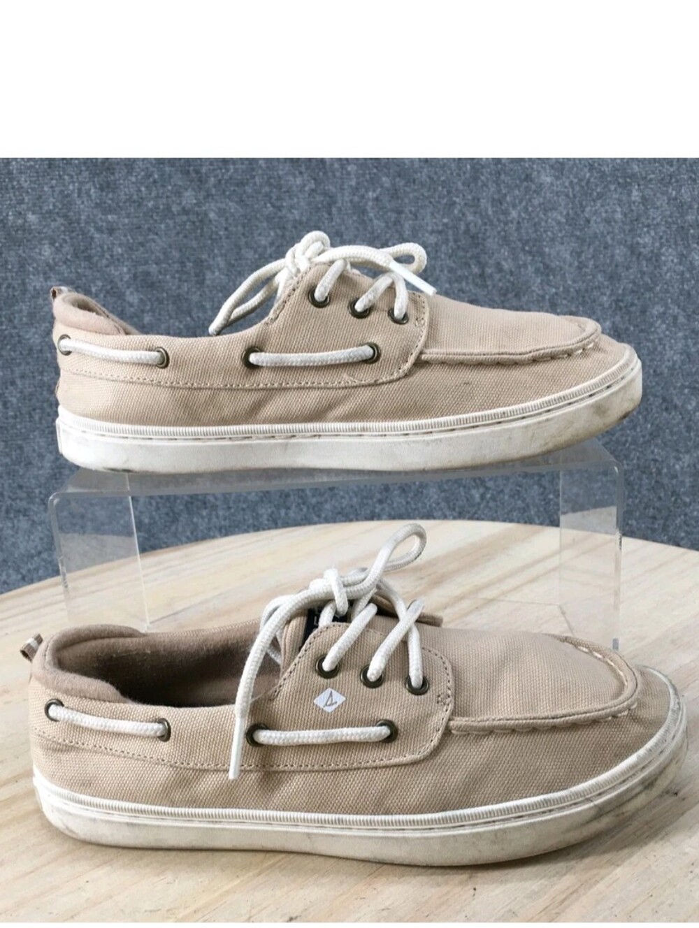 Sperry Sea Ketch Beige Canvas Boat Shoes Youth Size 7 Casual Lace Up Sneakers